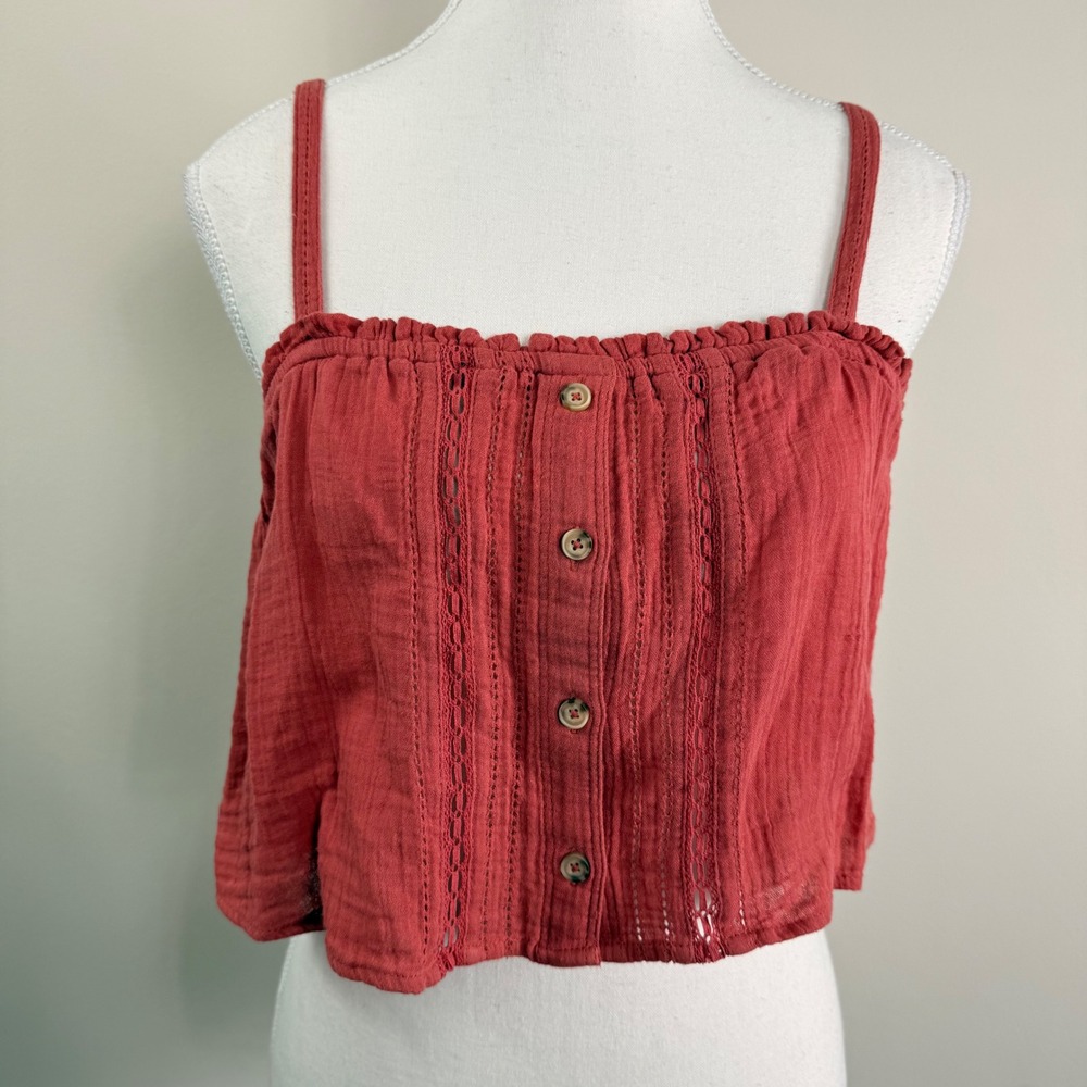 VTG. Abercrombie & Fitch Womens Medium Rust Gauze Eyelet Lace Crop Cami NEW